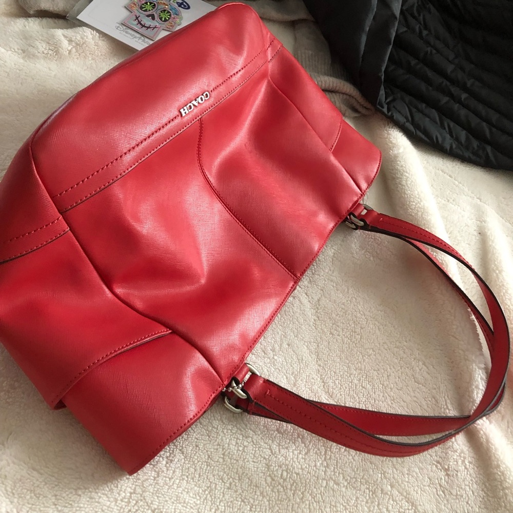 Coach raspberry leather tote. Fun, great size!